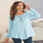 Plus Size Lace Yoke Pullover Sweater image number null