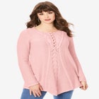 Plus Size Lace Yoke Pullover Sweater image number 4