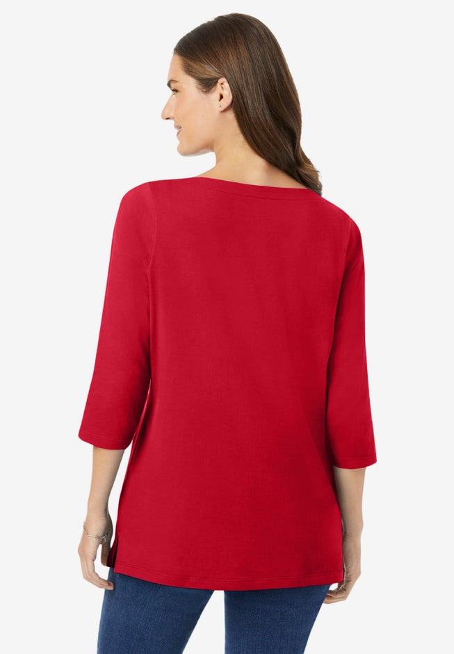 Perfect Three-Quarter Sleeve Boatneck Tee image number 1