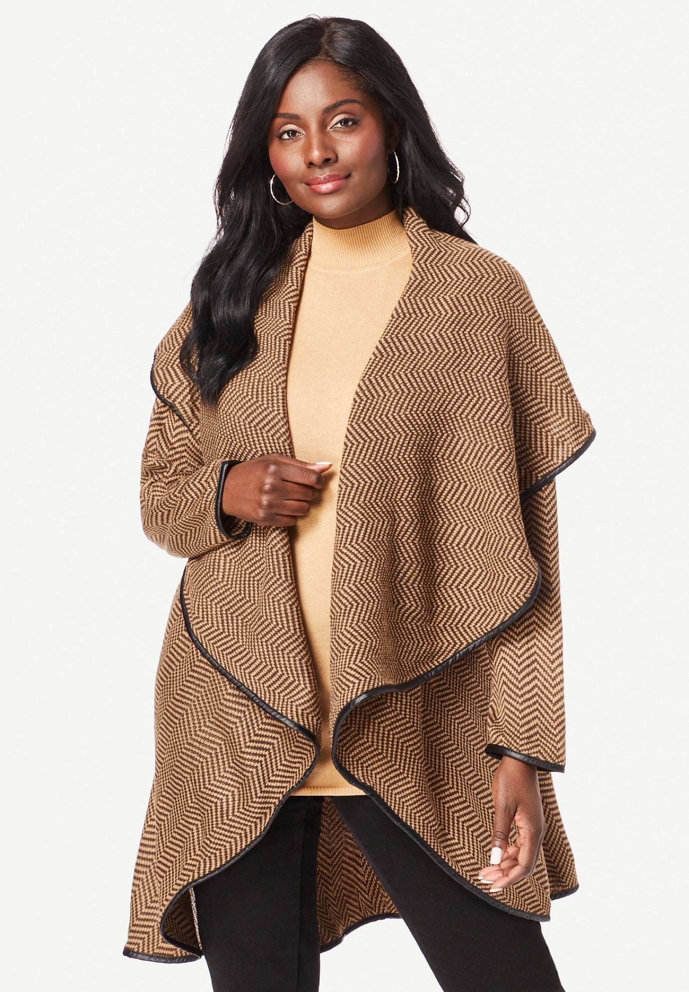 Faux Leather-Trim Sweater image number 0