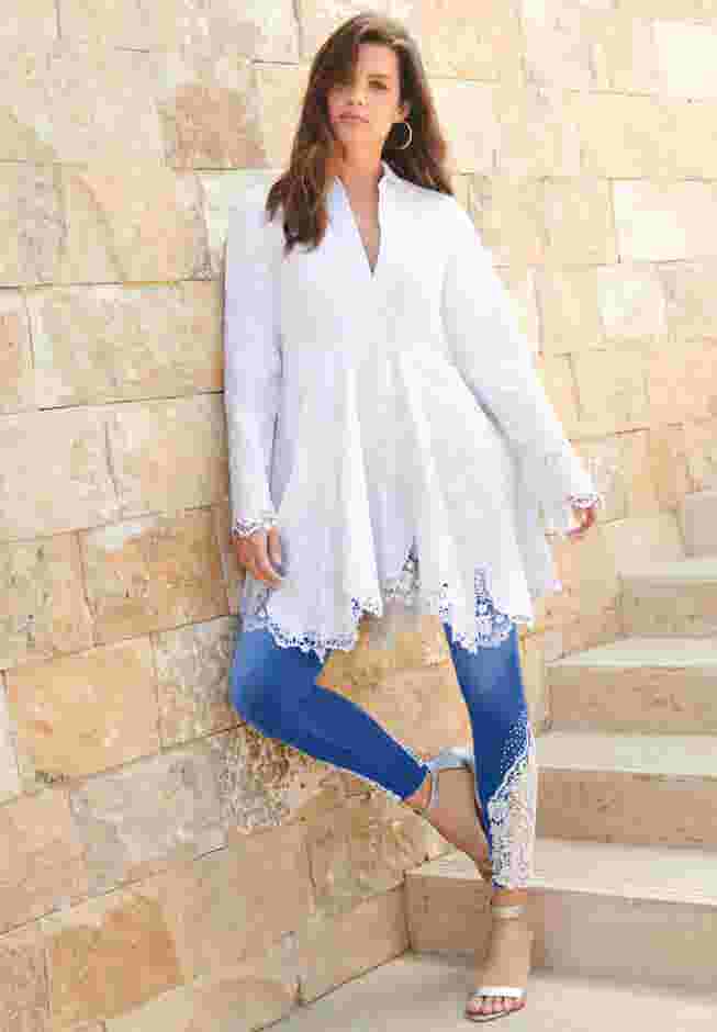 Plus Size 360° Stretch Lace Applique Jean image number 3