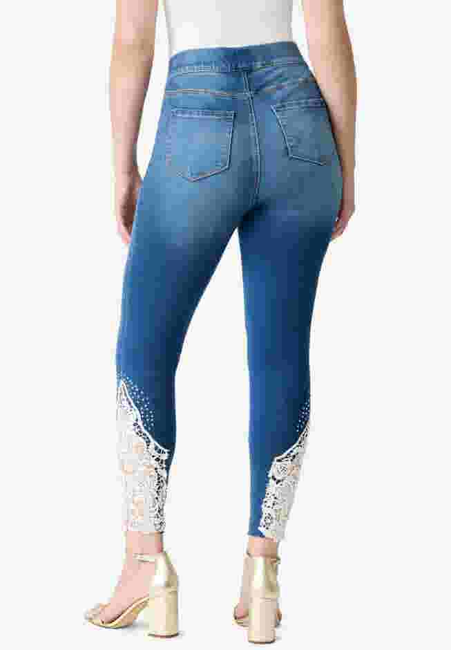 Plus Size 360° Stretch Lace Applique Jean image number 1