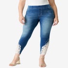 Plus Size 360° Stretch Lace Applique Jean image number null