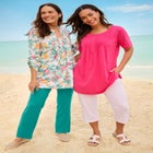 Short-Sleeve Pintucked Henley Tunic image number null