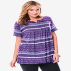 Short-Sleeve Pintucked Henley Tunic image number null