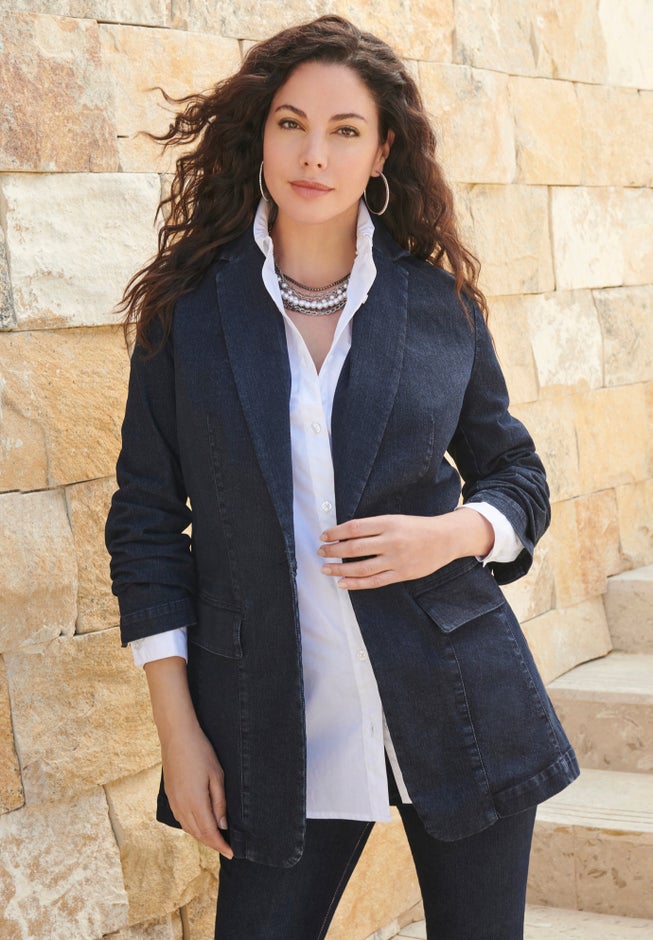 Plus Size Denim Boyfriend Blazer image number 3