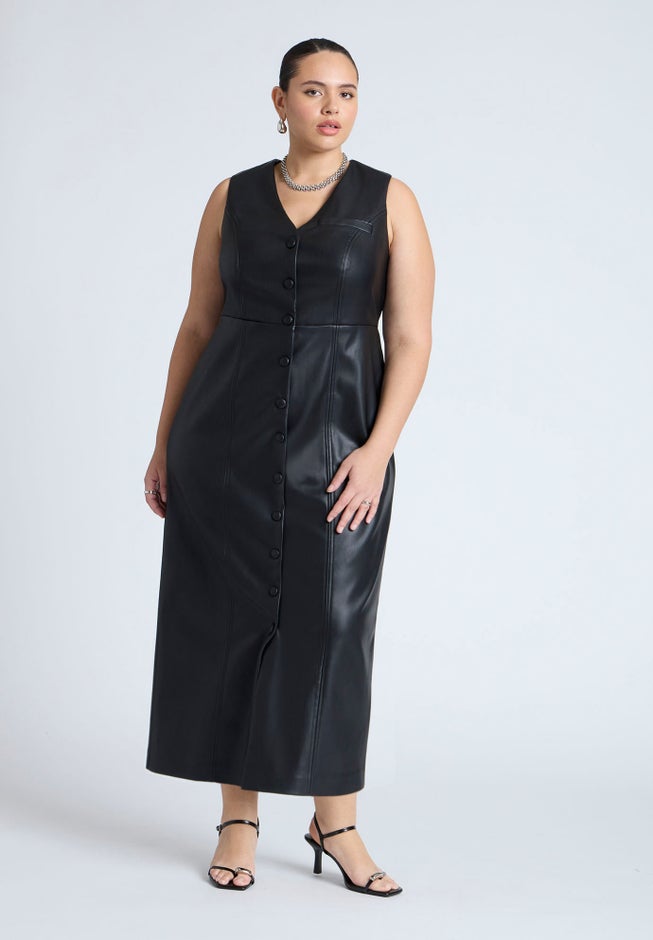 Faux Leather Vest Dress image number null