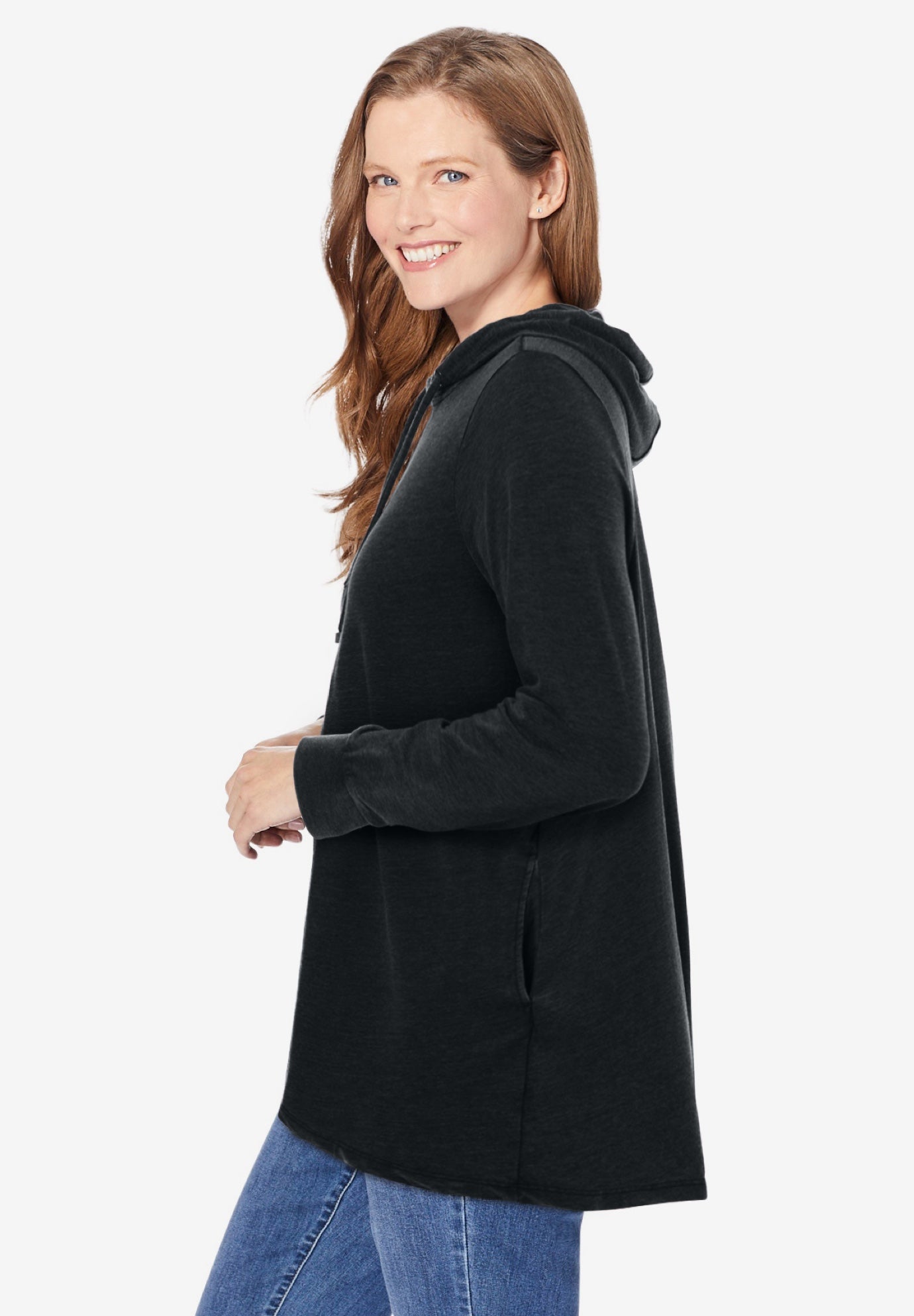 Pleat-Back Swing Hoodie Sweatshirt image number 2