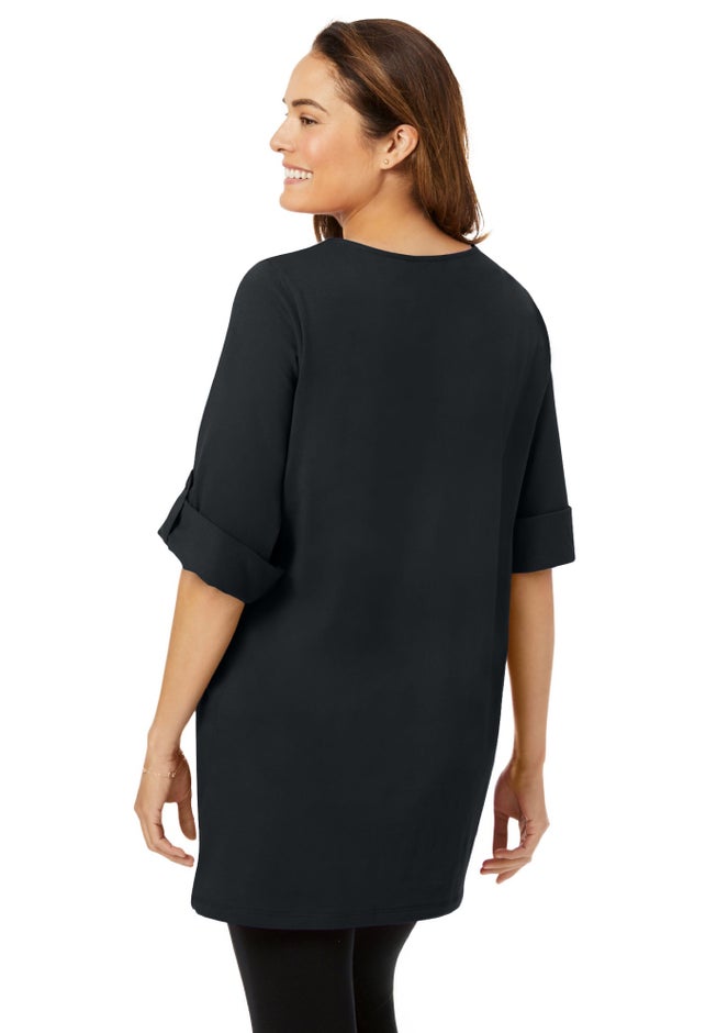 Perfect Roll-Tab-Sleeve Notch-Neck Tunic image number 1