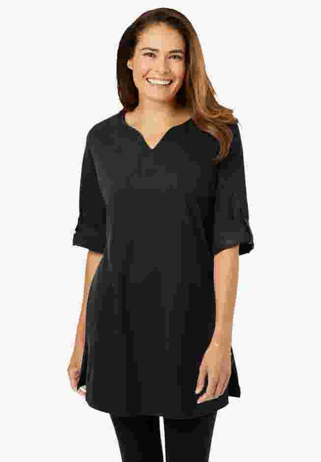 Perfect Roll-Tab-Sleeve Notch-Neck Tunic image number 0