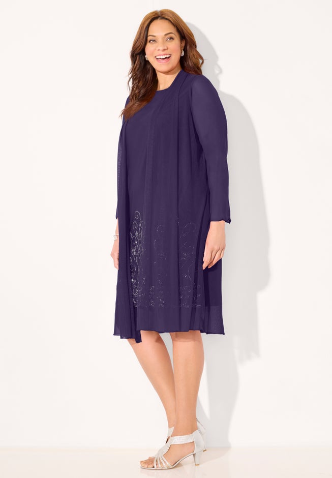 Beaded Trim Jacket Dress Set image number 2