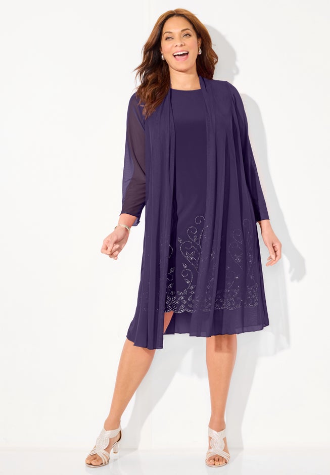 Catherines Women's Plus Size Beaded Trim Jacket Dress Set Catherines Women's Plus Size Beaded Trim Jacket Dress Set