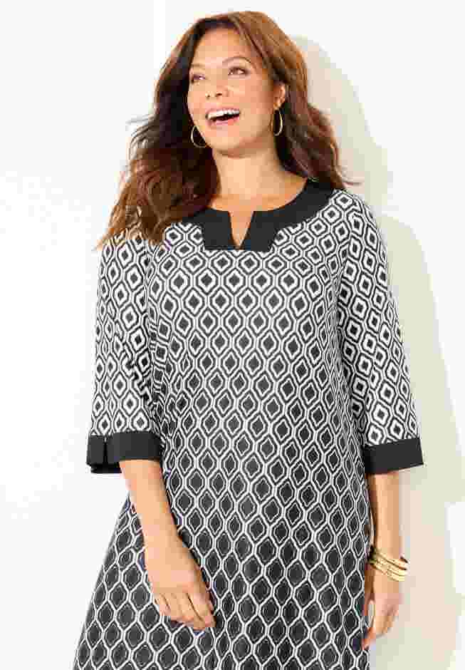 Contrast Border Notch Shift Dress image number 3