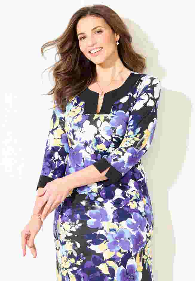 Contrast Border Notch Shift Dress image number 3