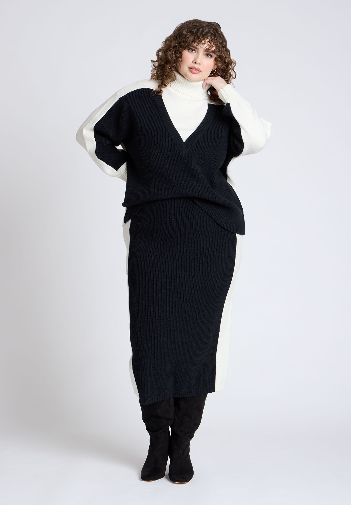 Colorblocked Sweater Midi Skirt image number 0