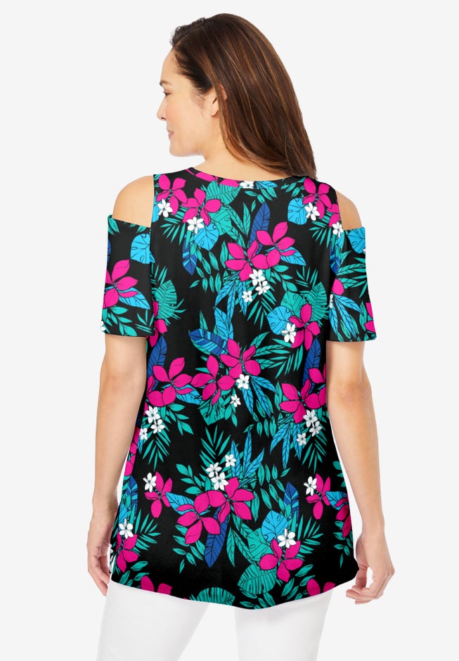 Short-Sleeve Cold-Shoulder Tee image number 1