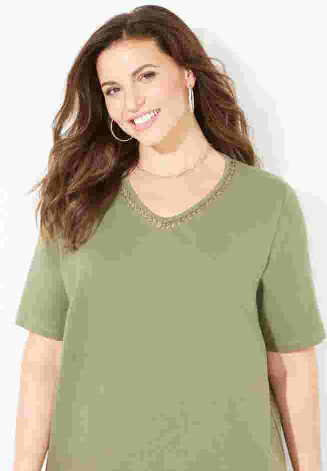 Suprema® Crochet V-Neck Tee image number 2