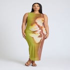 Printed Mesh Dress With Shirring image number null