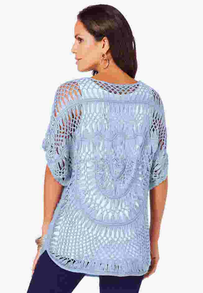 Plus Size Relaxed Pullover Crochet Sweater image number 1