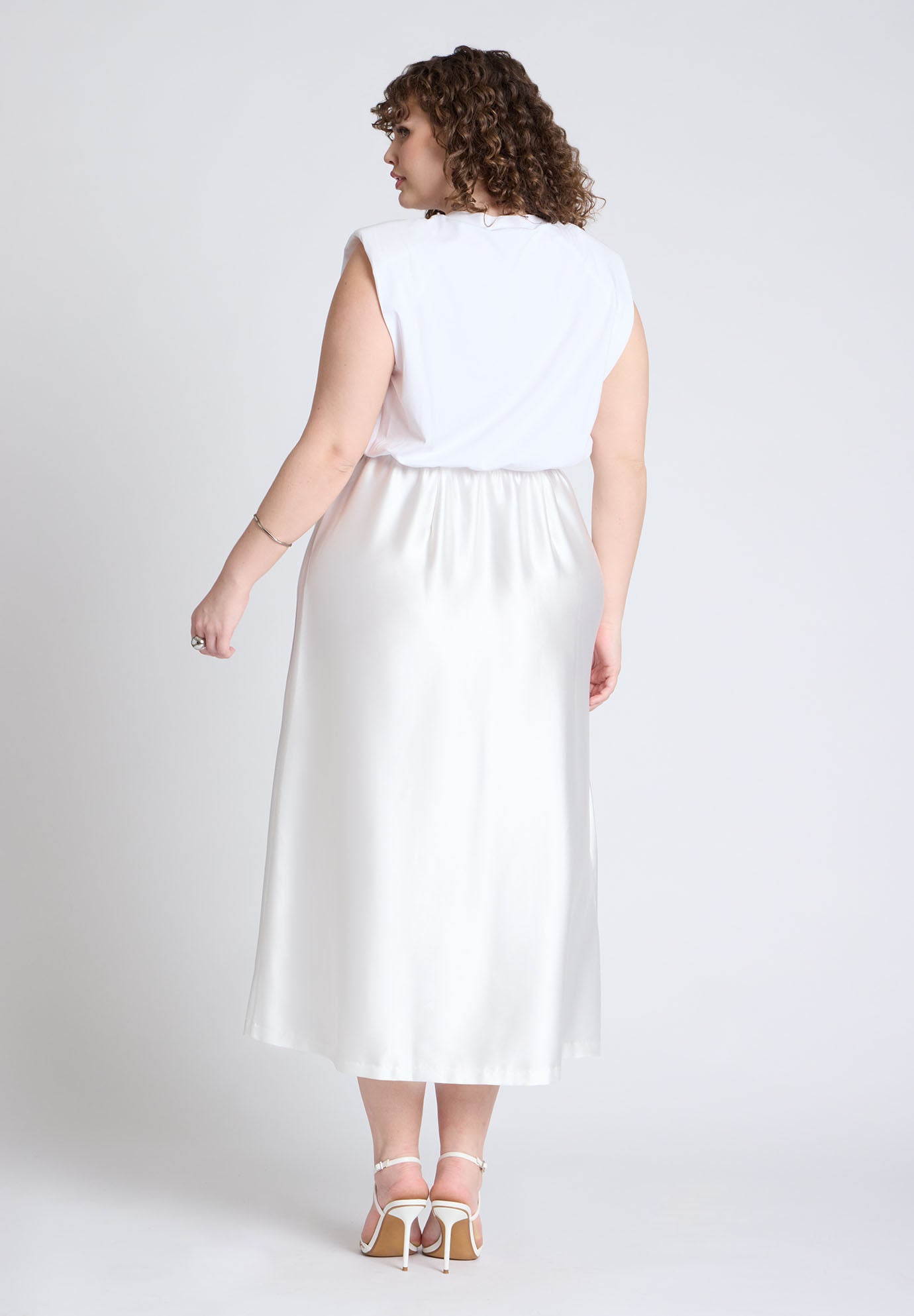 Strong Shoulder Satin Skirt Dress image number 1