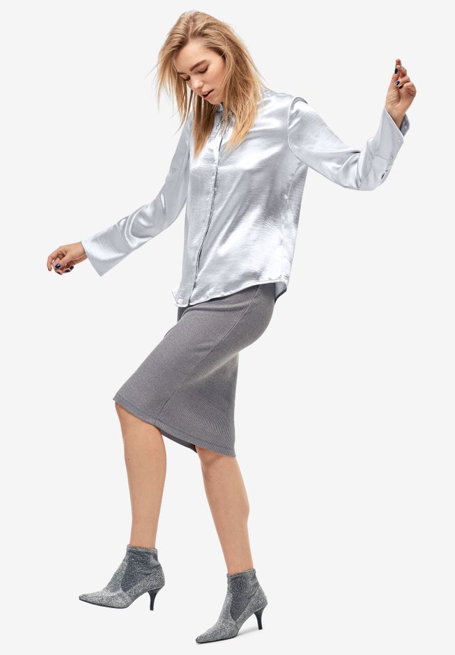 Metallic Satin Button-Down Blouse image number 2