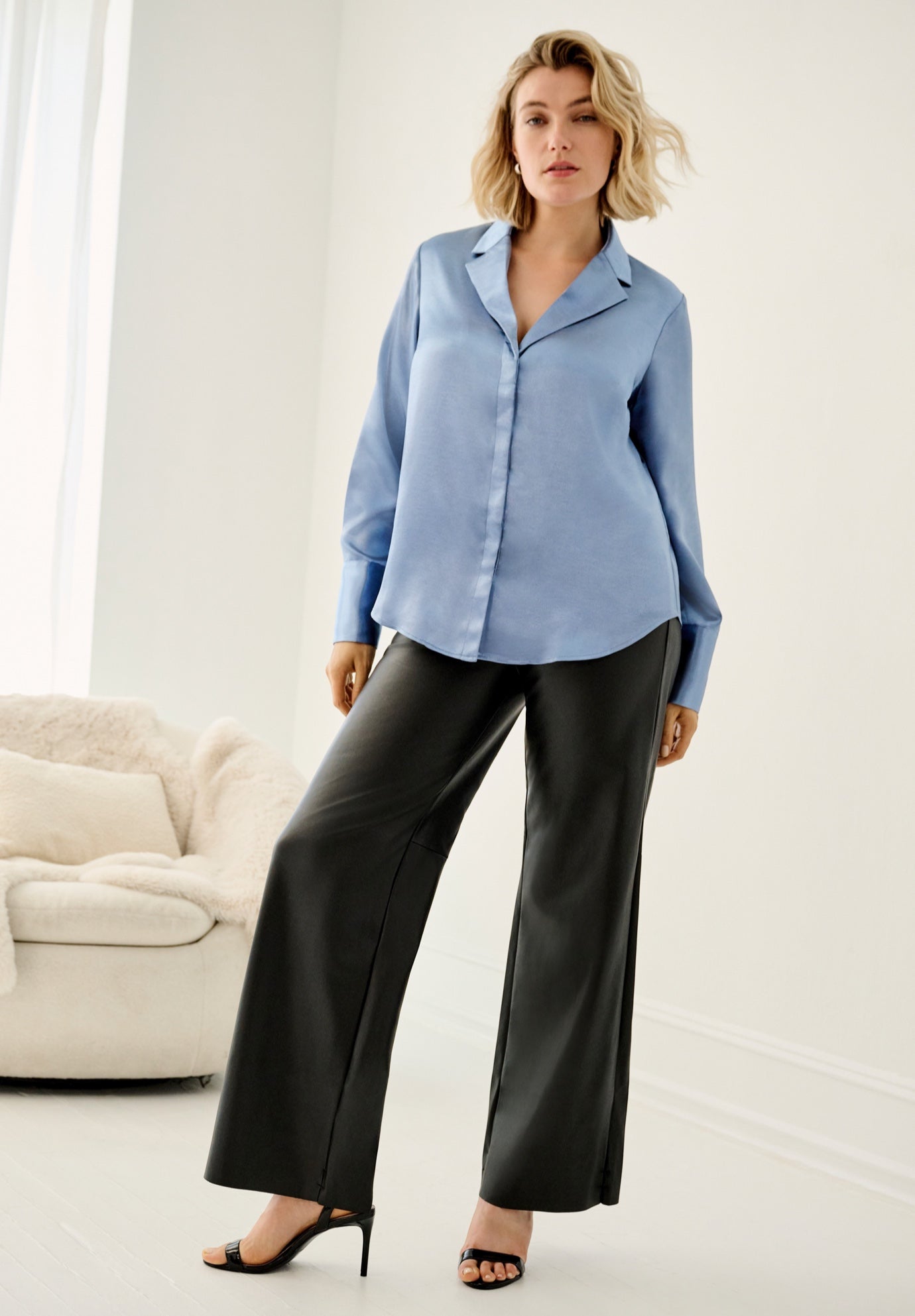 Metallic Satin Button-Down Blouse image number 0