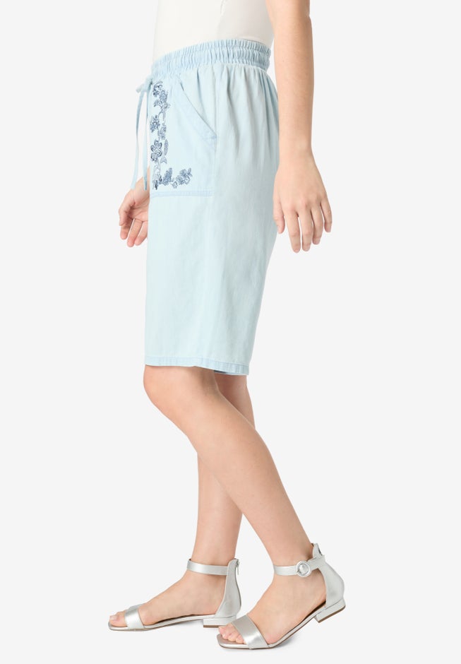 Embroidered Chambray Bermuda Shorts image number 2