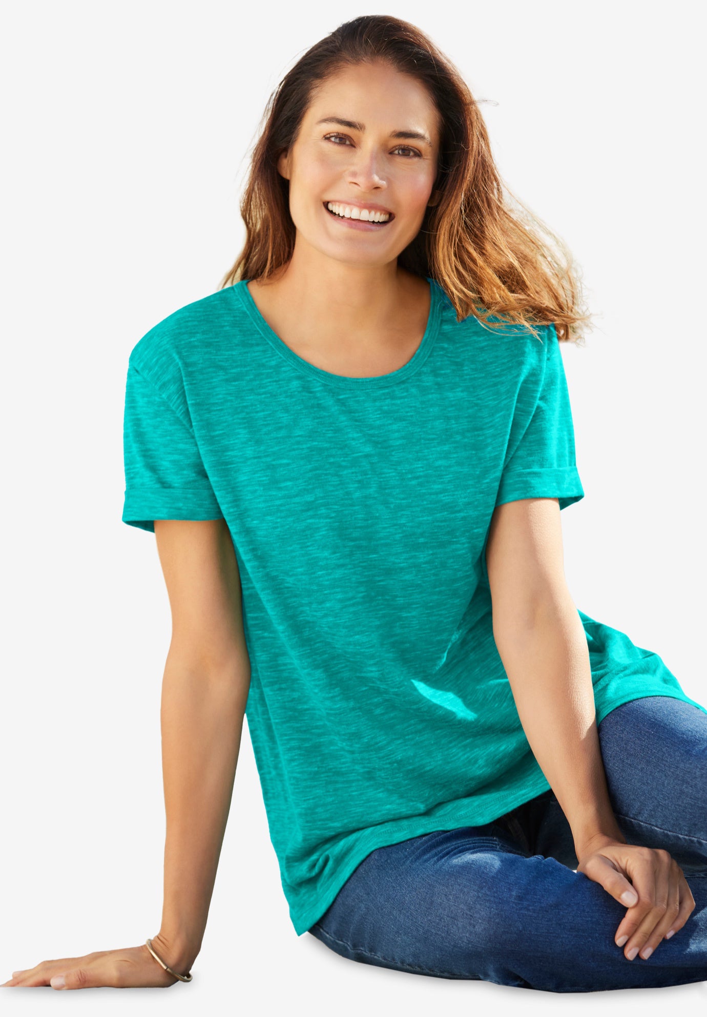 Marled Cuffed-Sleeve Tee image number 6