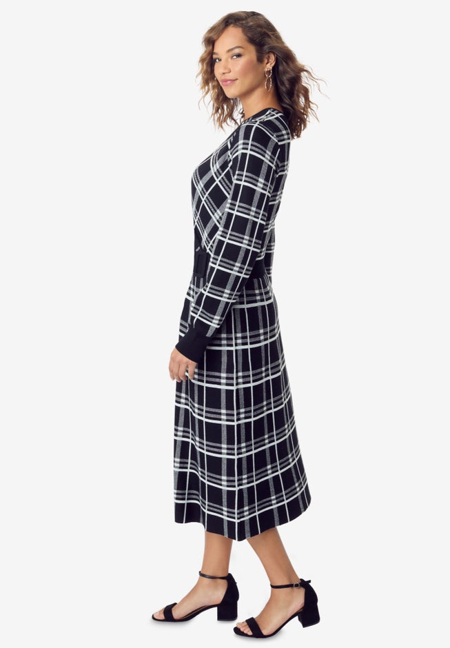 Tartan Fit-And-Flare Sweater Dress image number 2