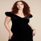  Velvet Short Puff Sleeve Maxi Dress image number null