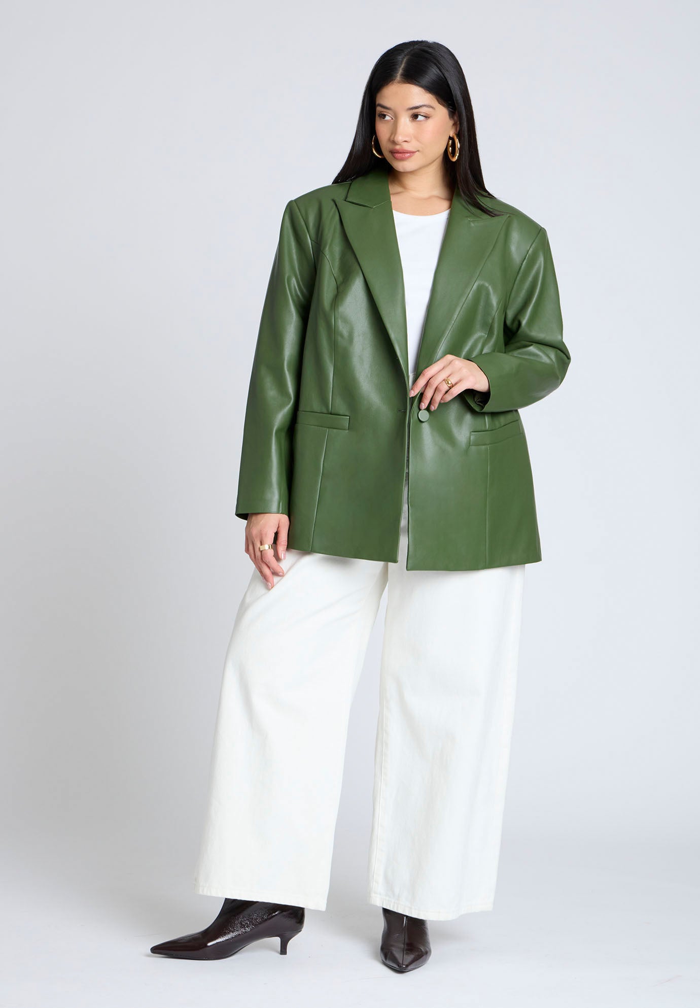 Boxy Faux Leather Blazer image number 2