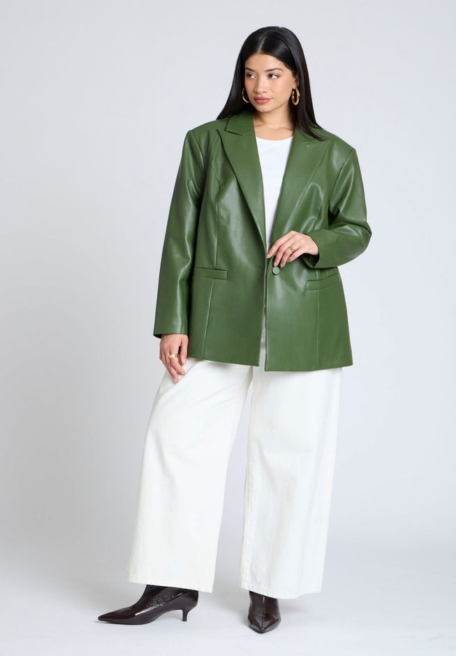 Boxy Faux Leather Blazer image number 2