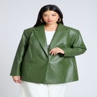Boxy Faux Leather Blazer image number null