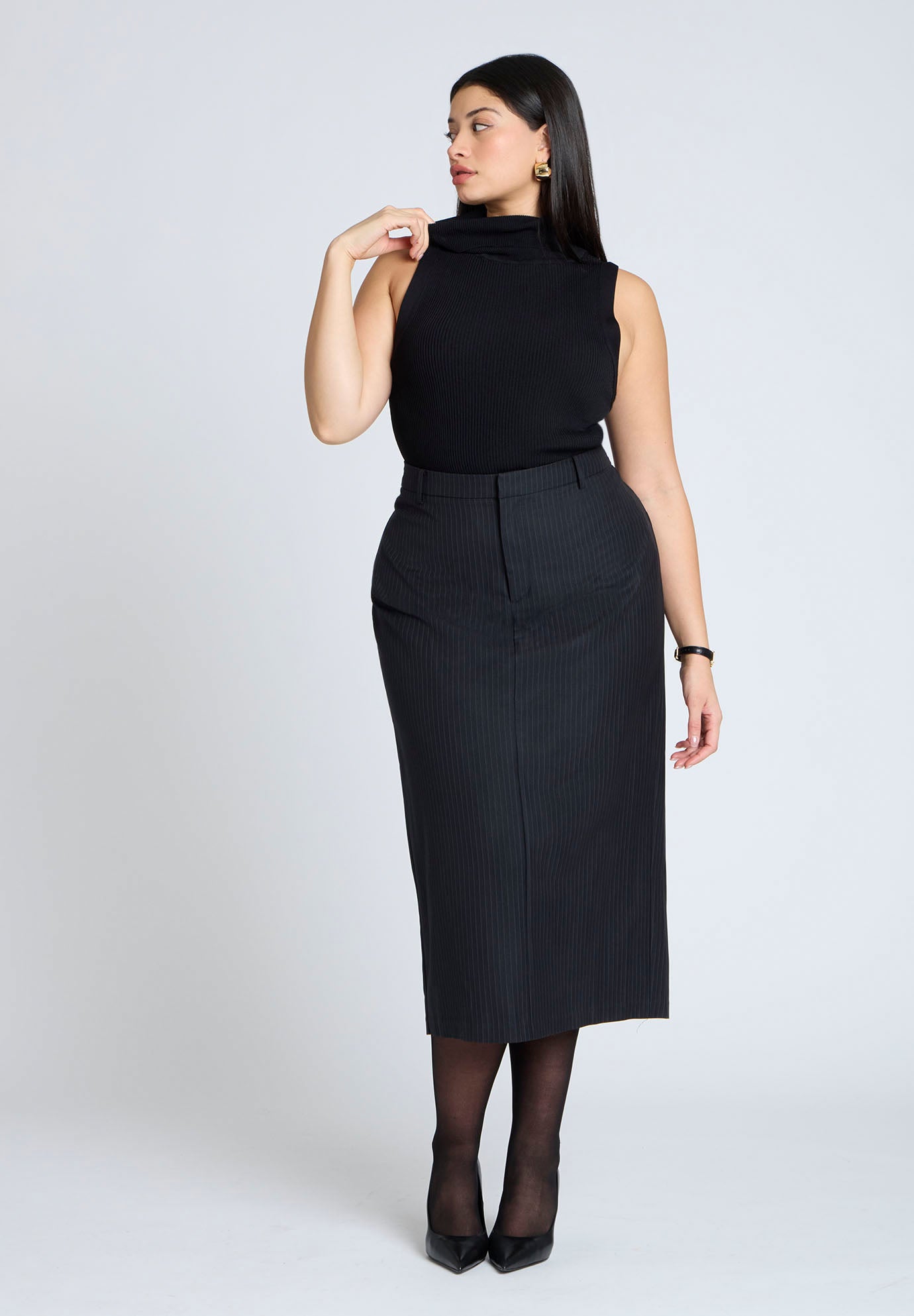 Pinstripe Column Midi Skirt image number 1