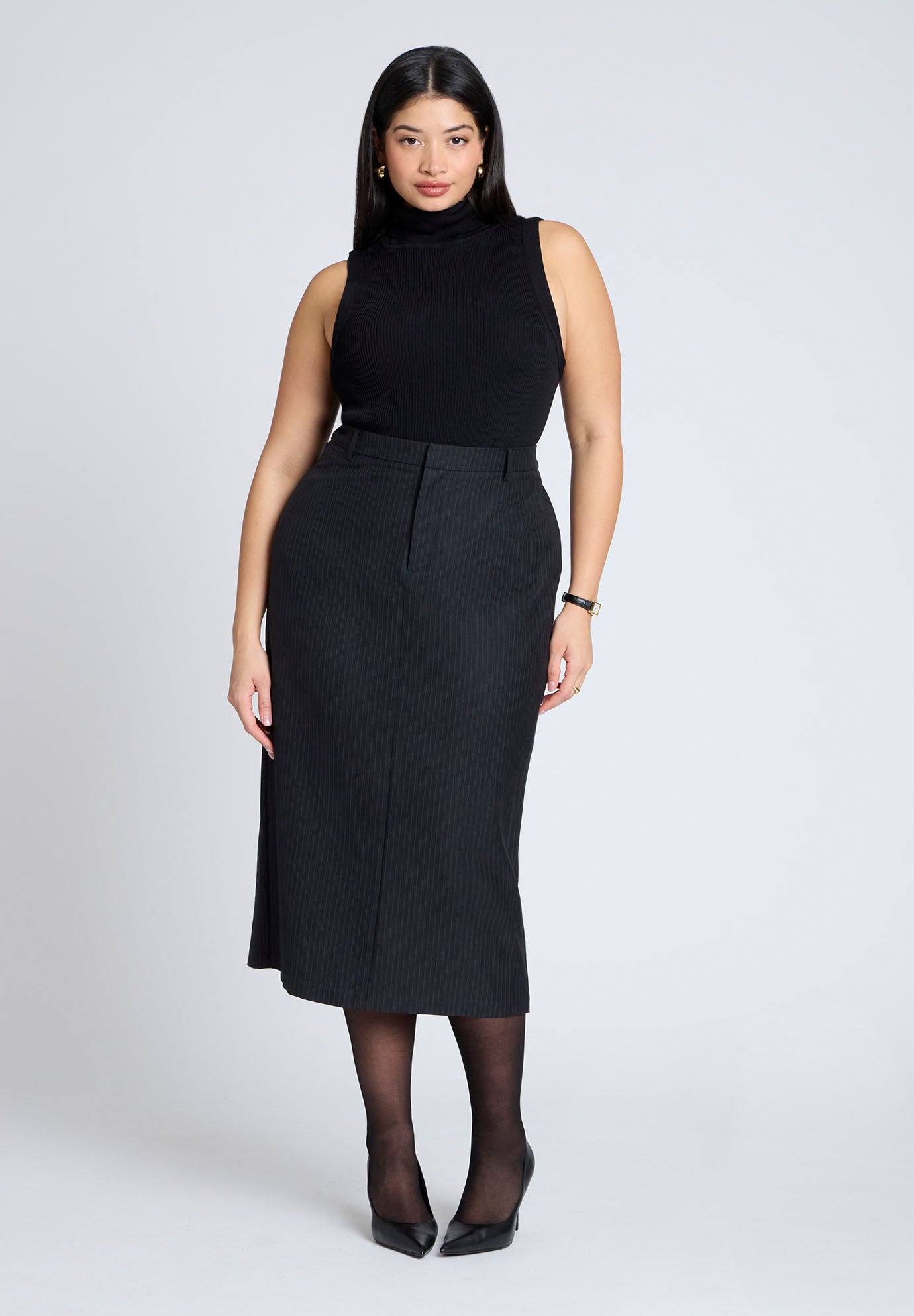 Pinstripe Column Midi Skirt image number 0