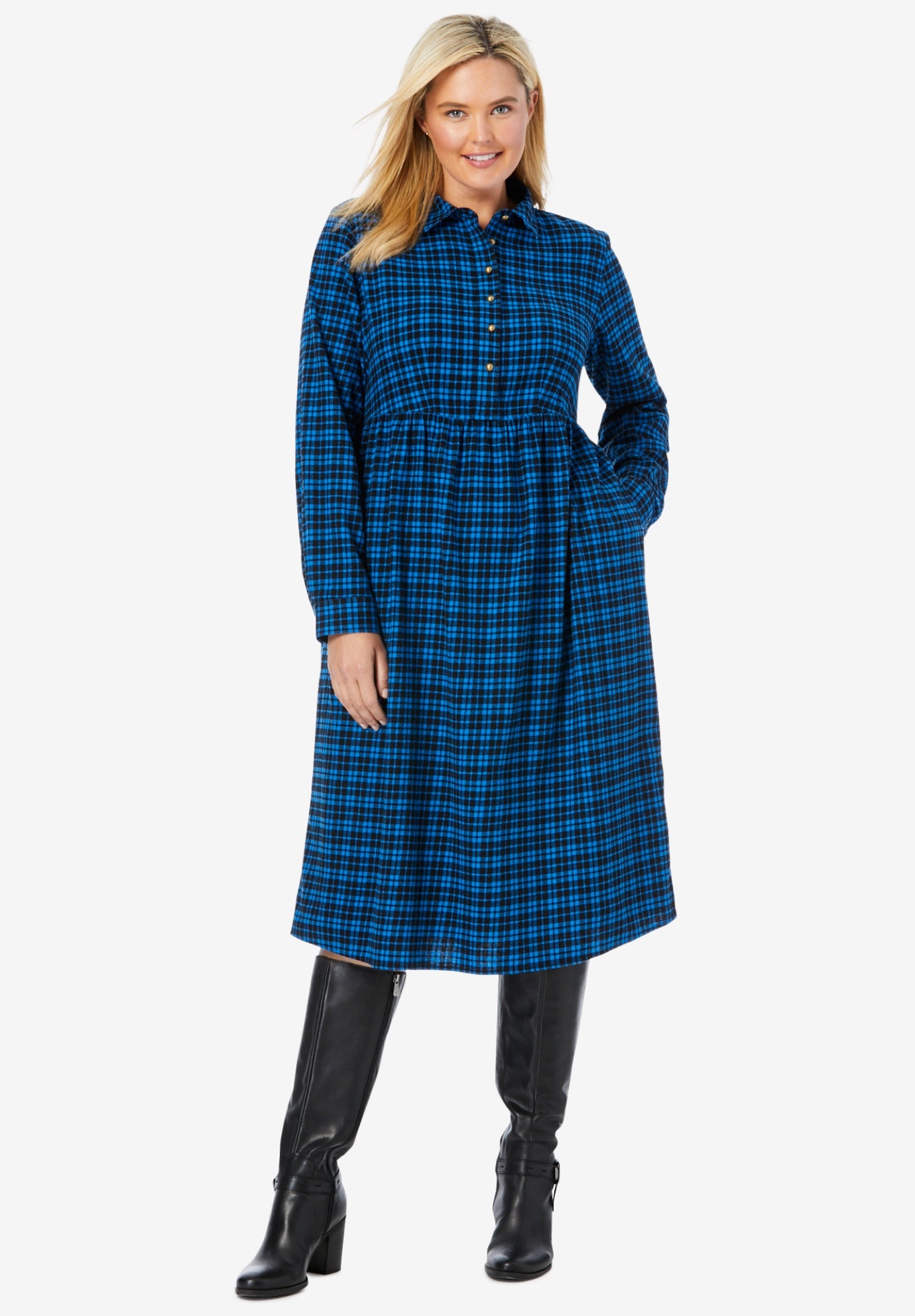 Plaid flannel A-line shirtdress image number 0
