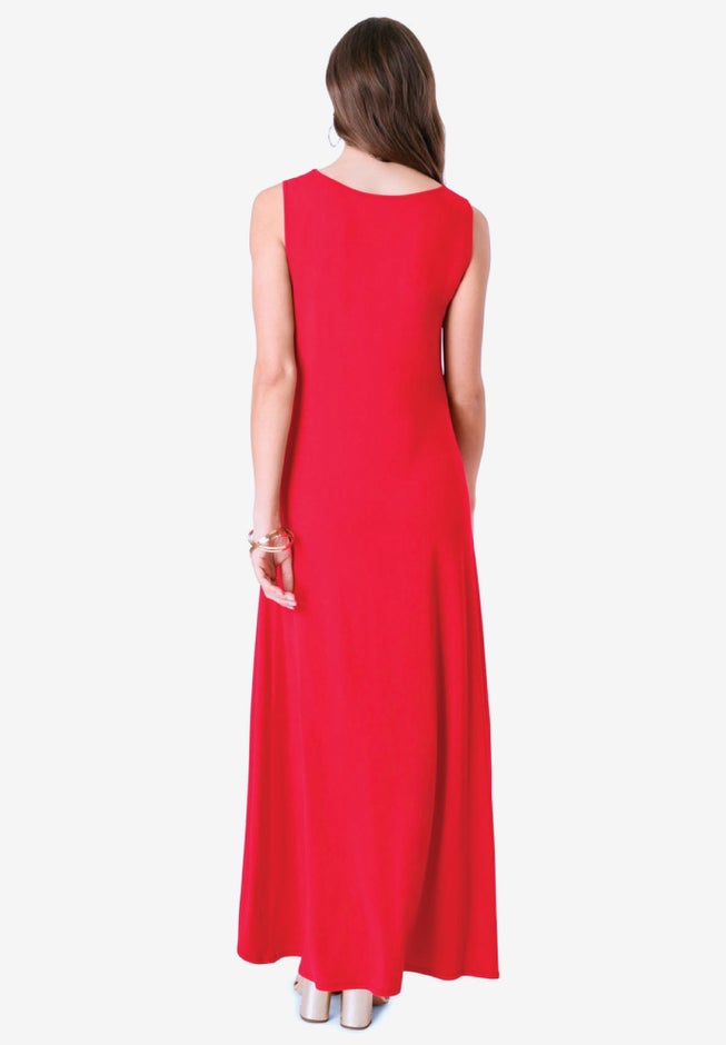 Plus Size Stretch Knit Sleeveless A-line Maxi Dress image number 1