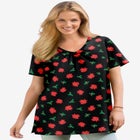 Perfect Printed Short-Sleeve Shirred V-Neck Tunic image number null