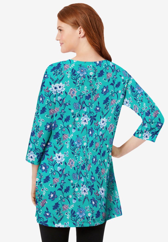 Perfect Printed Three-Quarter-Sleeve Scoopneck Tunic image number 1