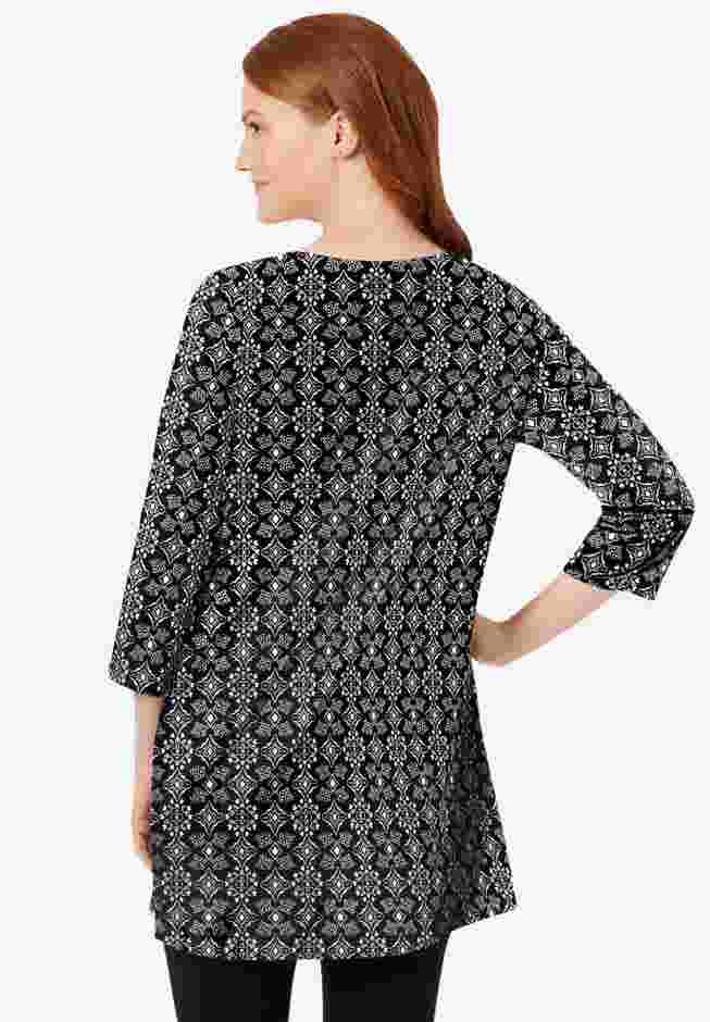 Perfect Printed Three-Quarter-Sleeve Scoopneck Tunic image number 1