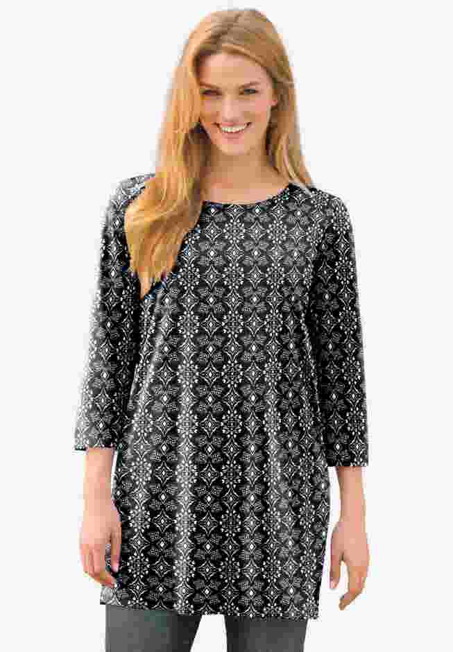 Perfect Printed Three-Quarter-Sleeve Scoopneck Tunic image number 0