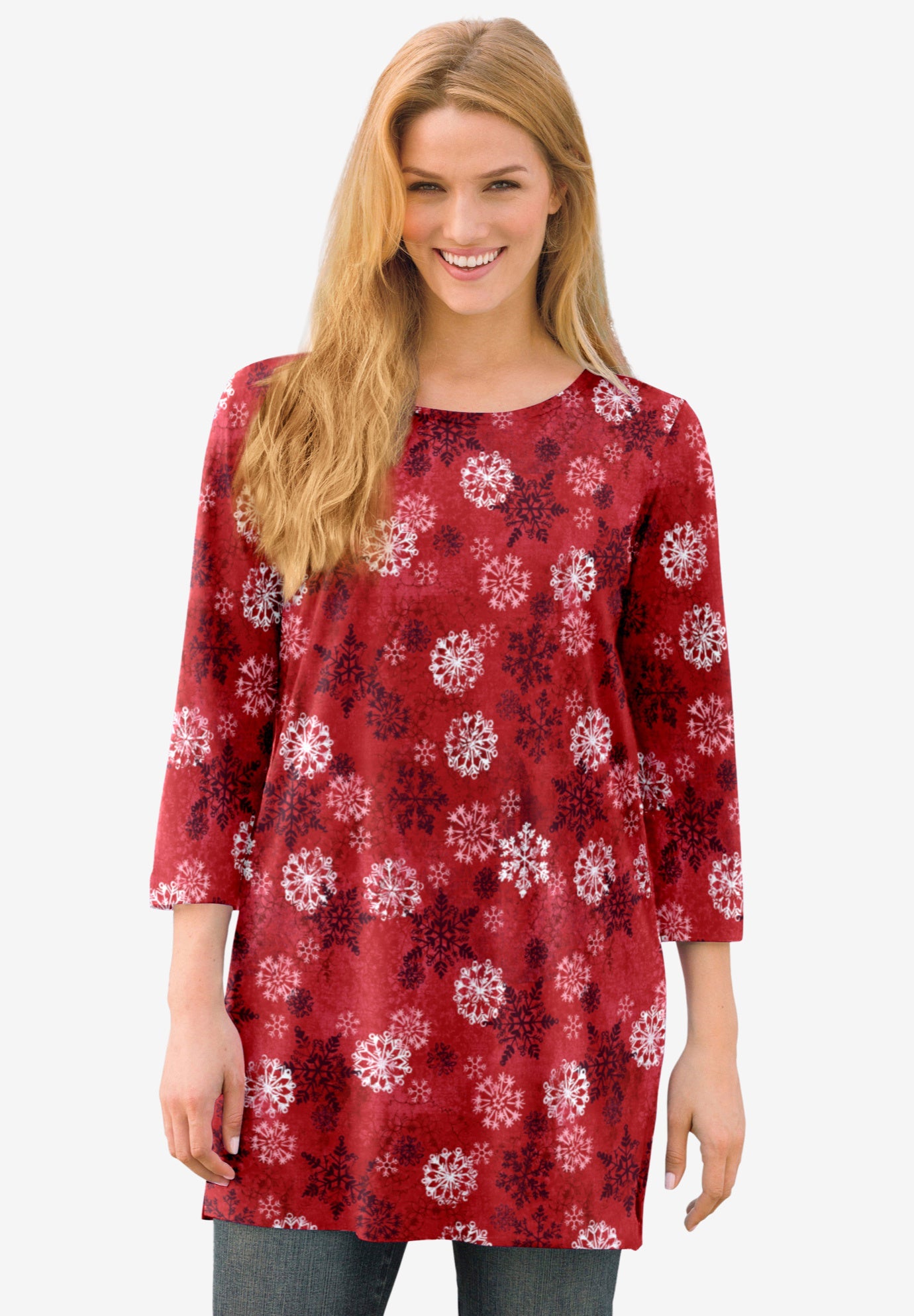 Perfect Printed Three-Quarter-Sleeve Scoopneck Tunic image number 0