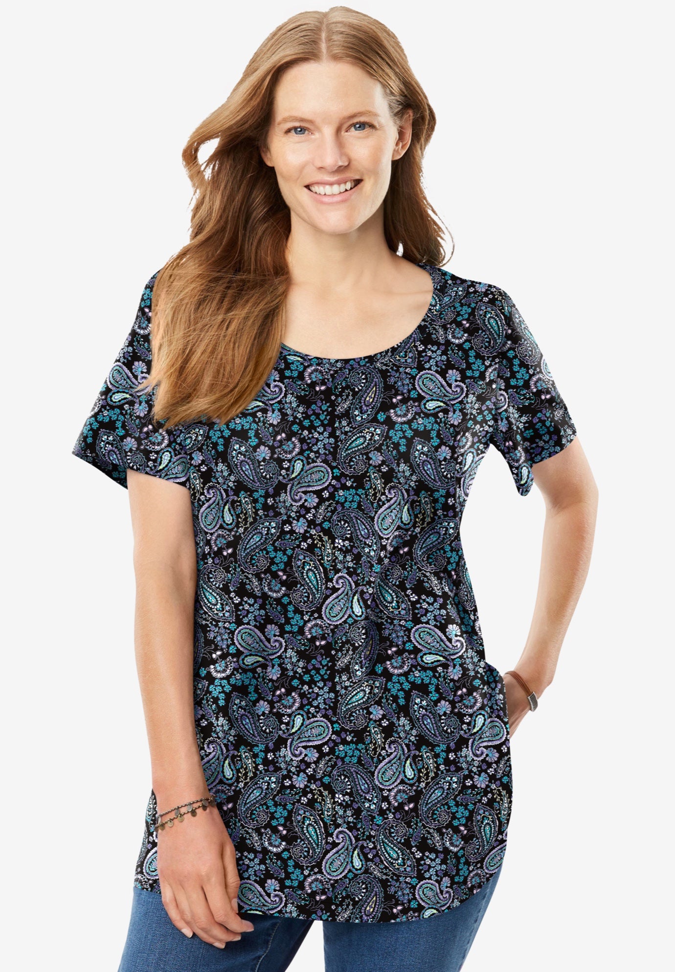 Perfect Printed Short-Sleeve Scoopneck Tee image number 0