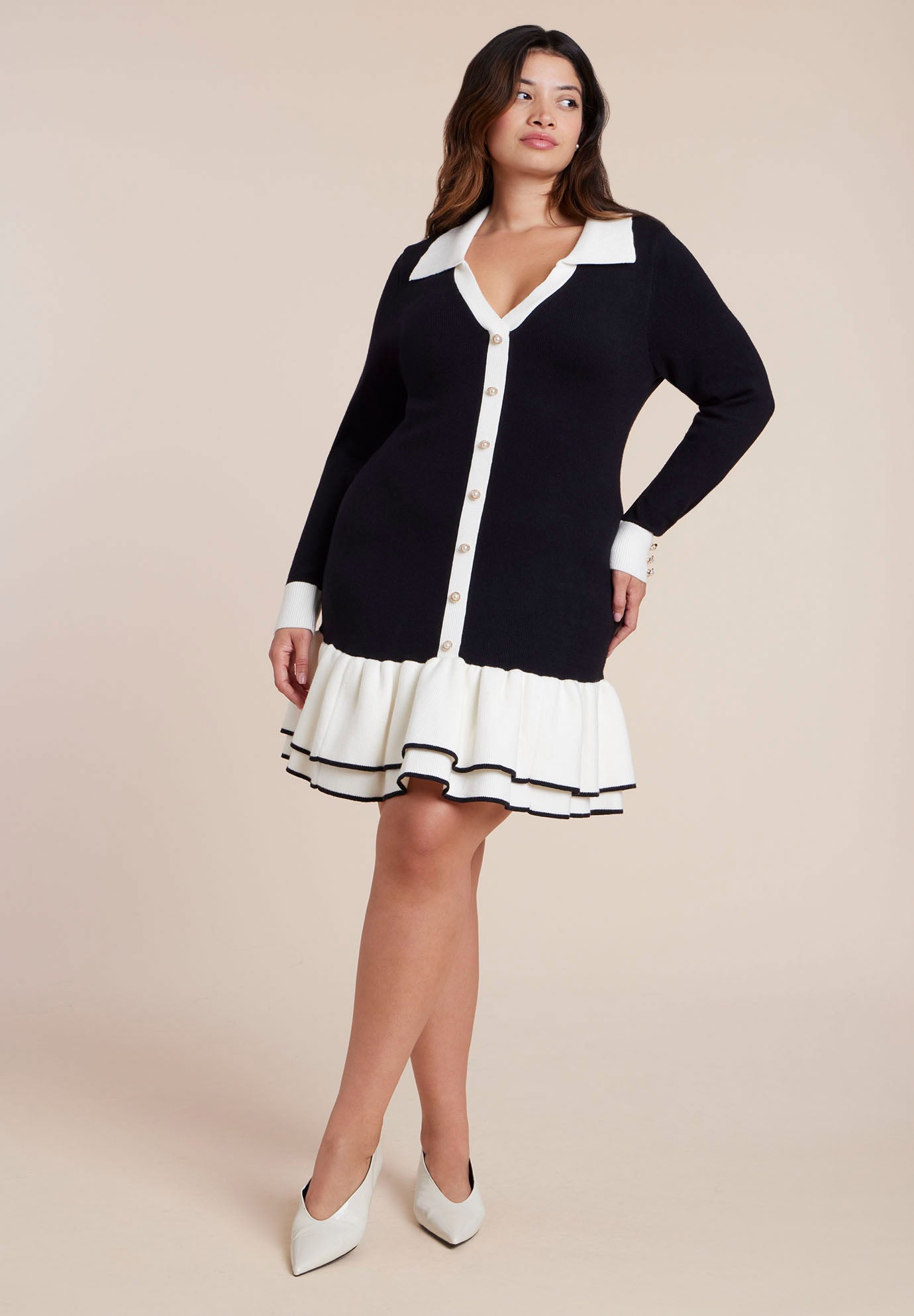  Contrast Tipping Flounce Mini Dress image number 0