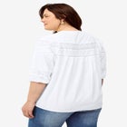 100% Cotton A-Line Three-Quarter Sleeve Keyhole Neck Blouse With Crochet Trim image number 1
