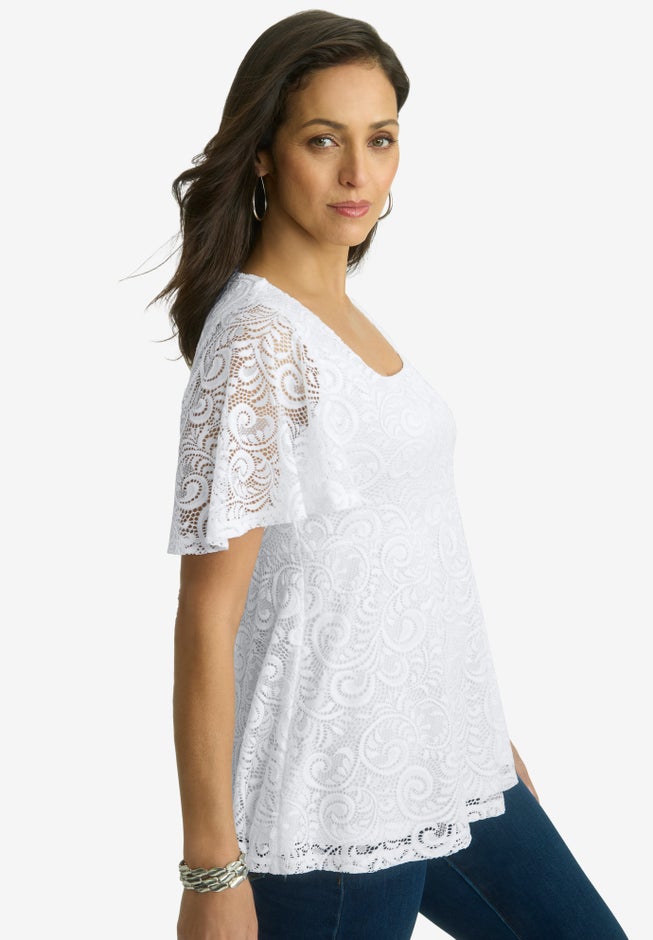 Square Neck Lace Peplum Tunic image number 1
