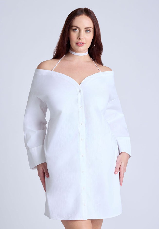 Off The Shoulder Poplin Mini Dress image number null