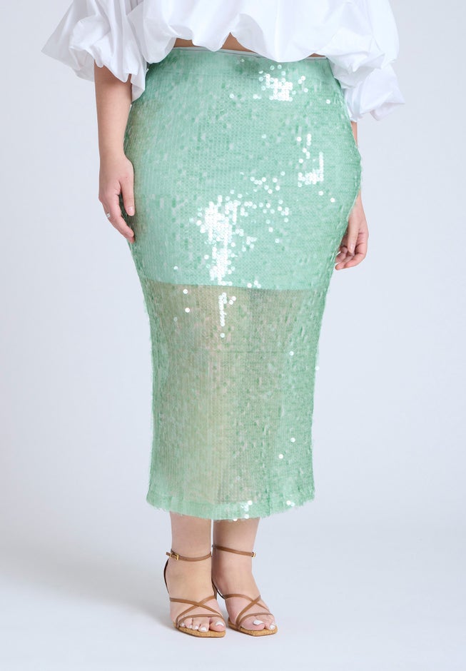 Semi Sheer Sequin Midi Skirt image number 2