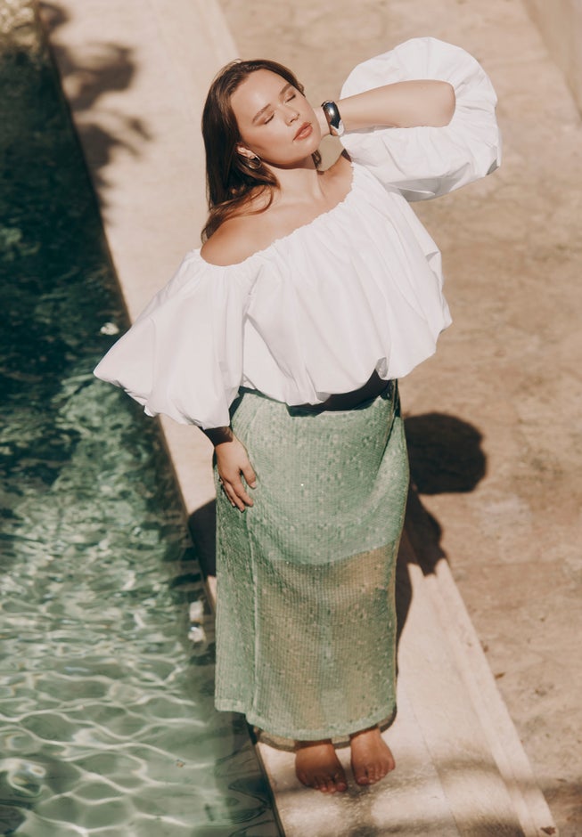 Semi Sheer Sequin Midi Skirt image number 0