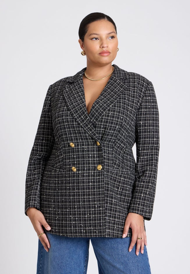 Plaid Tweed Blazer image number null